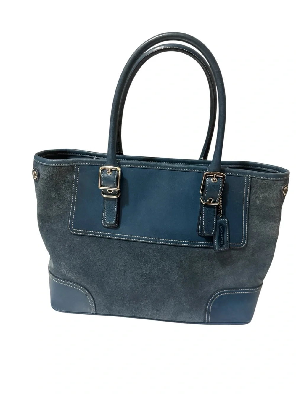 Suede and leather handbag, Coach Hampton satchel